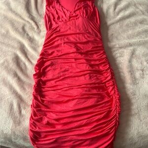 VENUS Vibrant Red Ruched Mini Dress